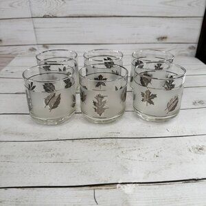 Vtg Libbey MCM Frosted Silver Leaf Juice Glasses Set of 6 – 3.25" Retro Barware